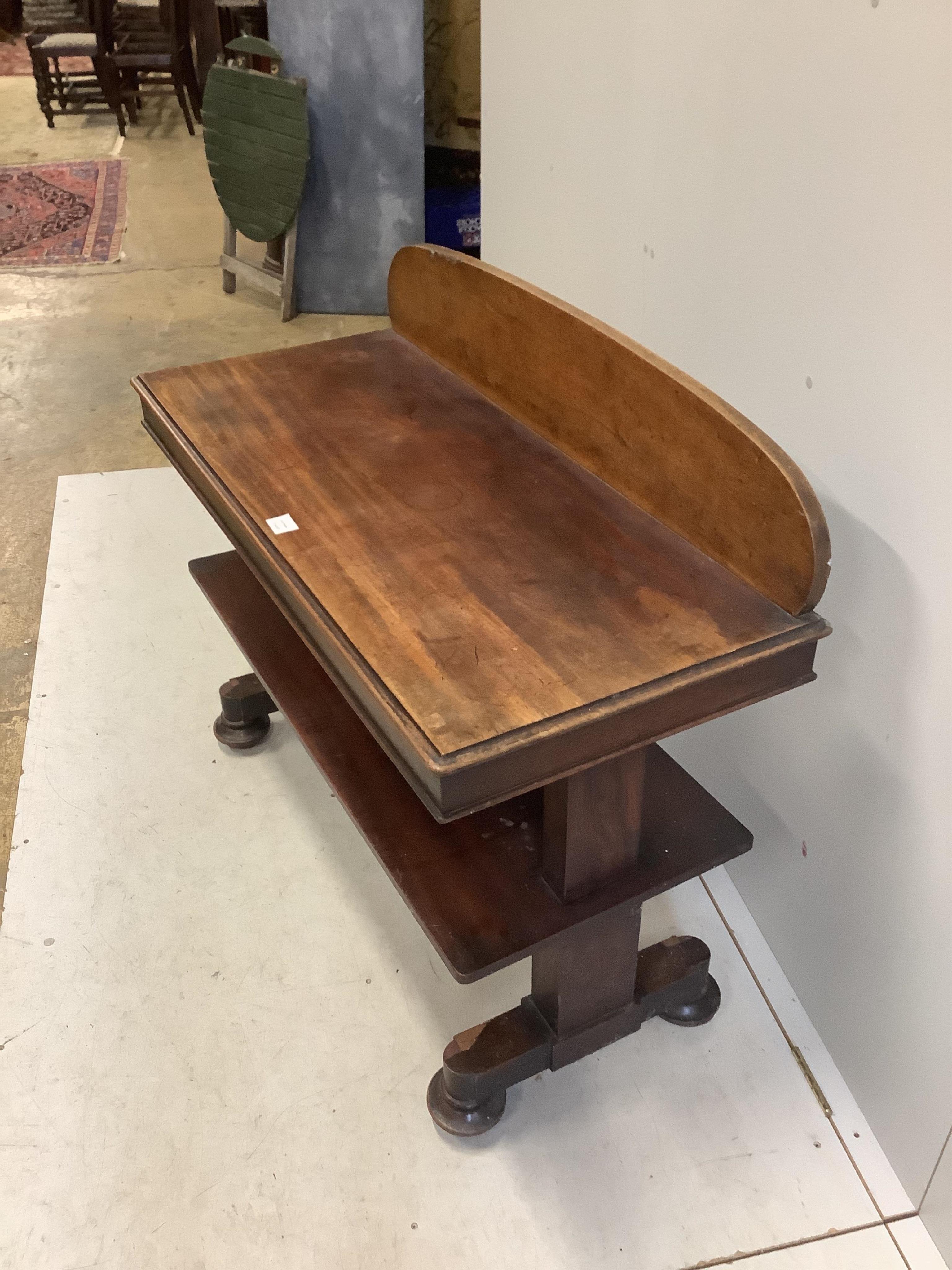 A Victorian mahogany metamorphic buffet, width 112cm, depth 50cm. Condition - poor